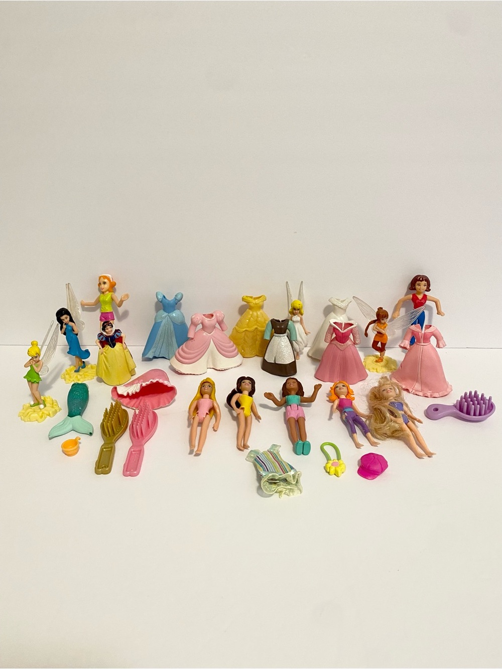 Polly Pocket Disney Princess Lot Doll Clothes Rubber Clothing Dress Fairies Toys